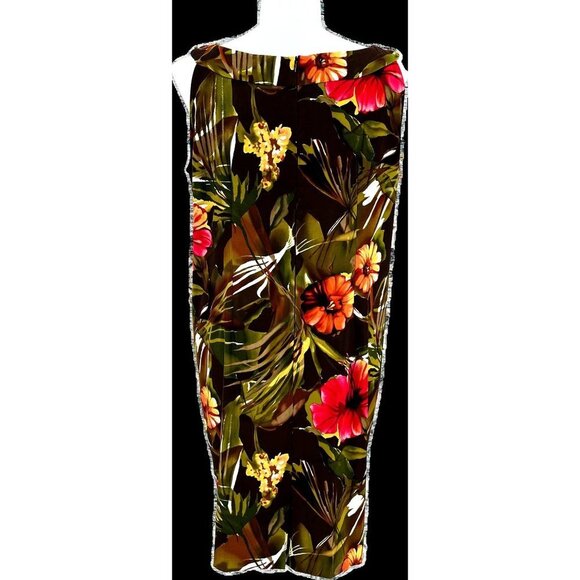 Connected Woman Beaded Neckline Dress Size 20W Tropical Print Brown, Green, Red - Picture 2 of 11